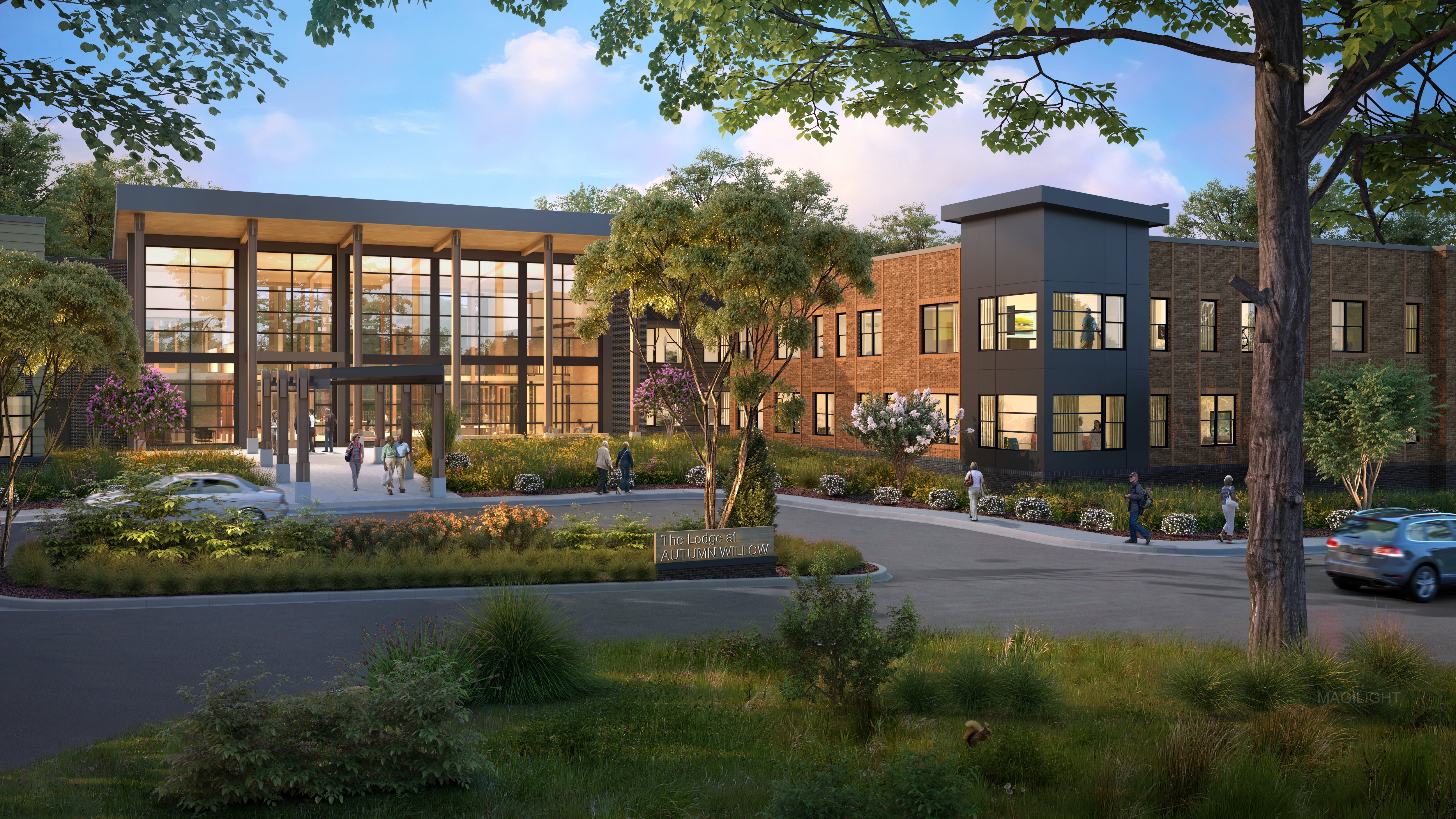 The Lodge at Autumn Willow rendering entry plaza